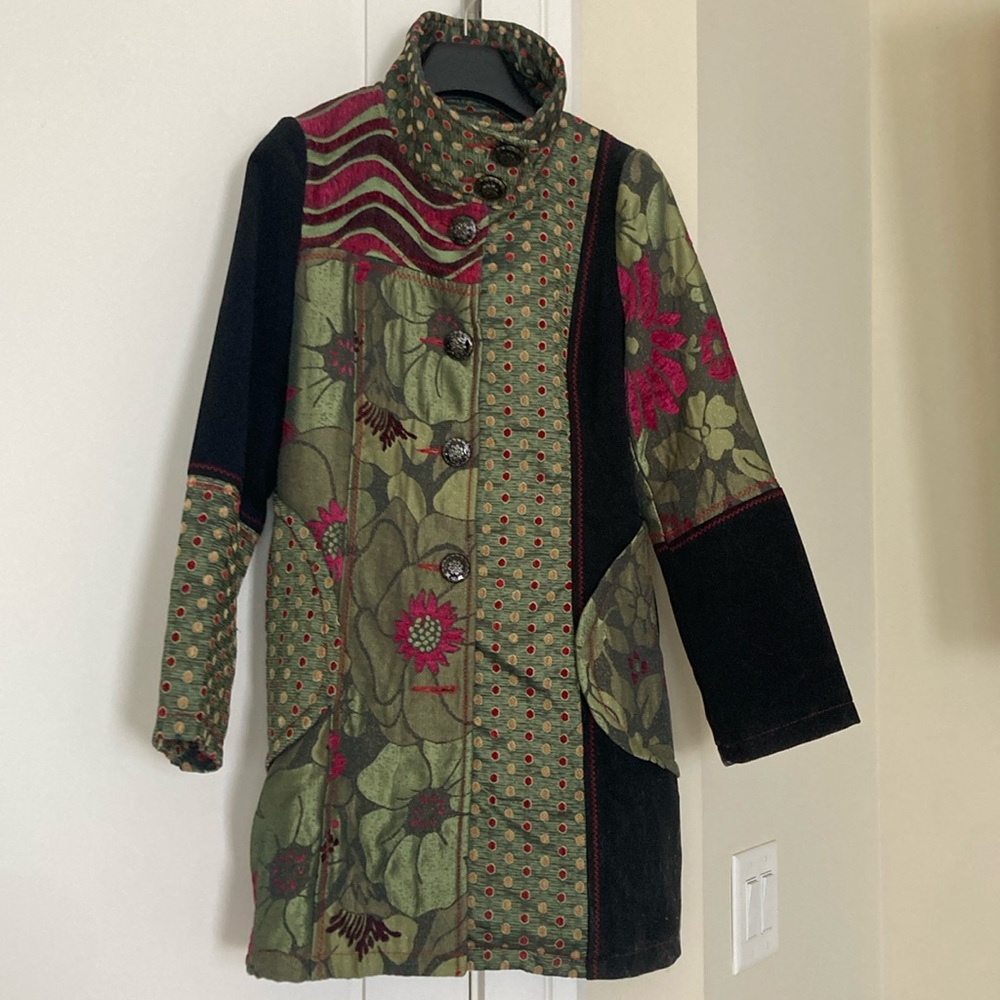 Multi- color high collar long jacket